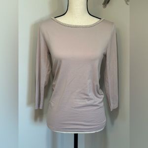 Ann Taylor Lilac 3/4 Sleeve Shirt with Beaded Neckline-Size Small